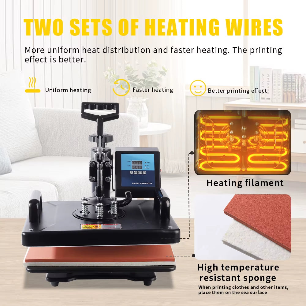 Cheap 30*38CM 8 in 1 Combo Heat Press Machine Sublimation Printer 2D Heat Transfer Machine for Cap Mug Plate Tshirts CE Approved