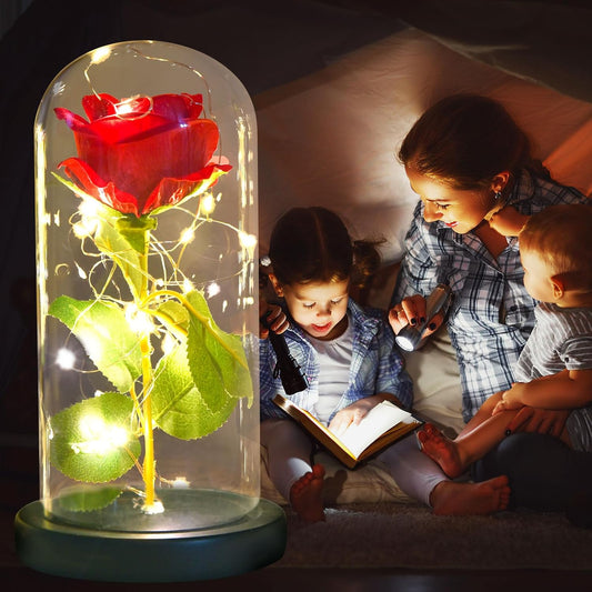 Rose Lamp - Red Glass Rose Light - Mother'S Day Gift for Women - Table Lamp with LED - Contemporary Style - Battery Operated - 10" H X 5.5" W X 5.5" D