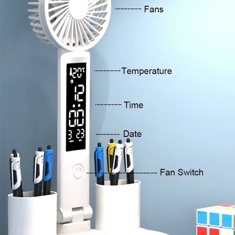 Multifunction 3 Color LED Table Lamp Four Headed Folding with Fan Clock Desk Lamp USB Charging Reading Night Light