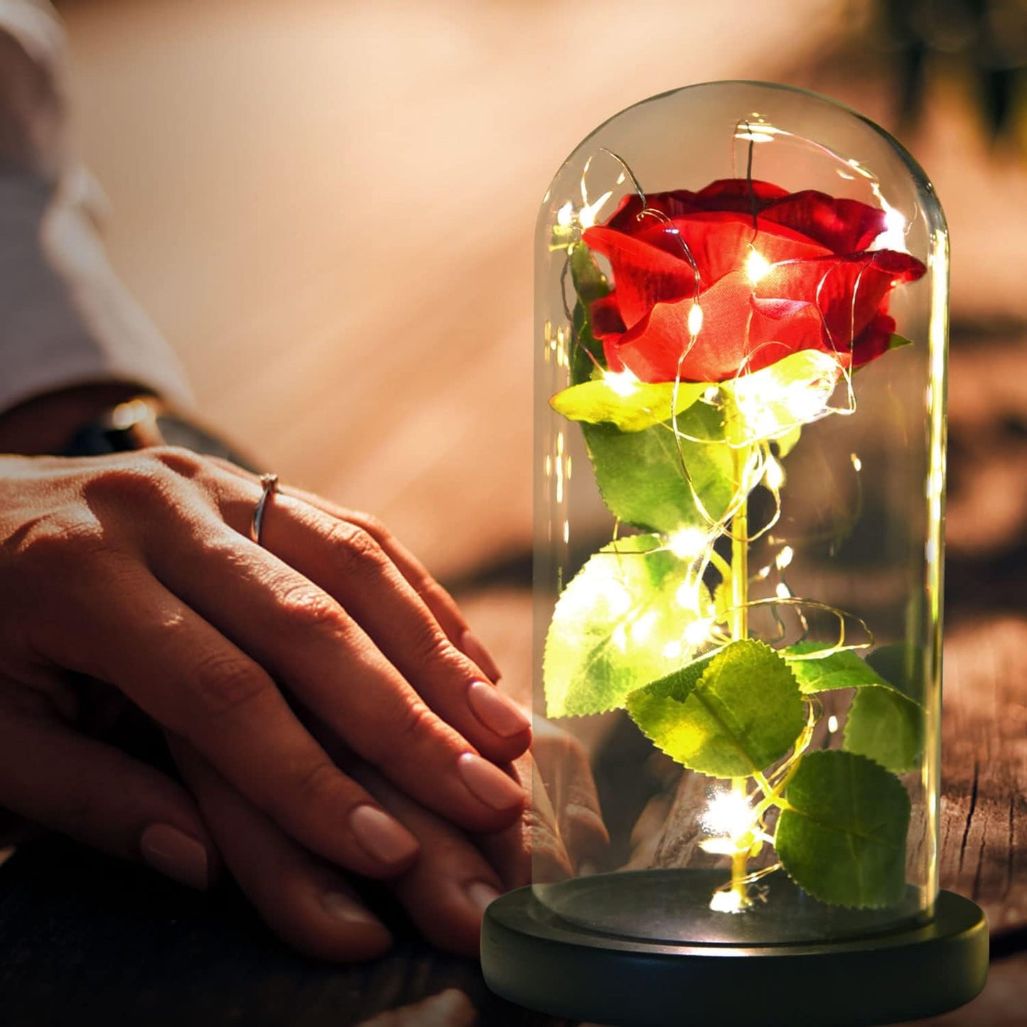 Rose Lamp - Red Glass Rose Light - Mother'S Day Gift for Women - Table Lamp with LED - Contemporary Style - Battery Operated - 10" H X 5.5" W X 5.5" D