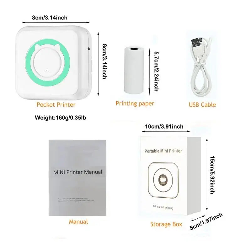 Portable Mini Thermal Printer Wirelessly BT 203Dpi Photo Label Memo Wrong Question Printing with USB Cable Imprimante Portable