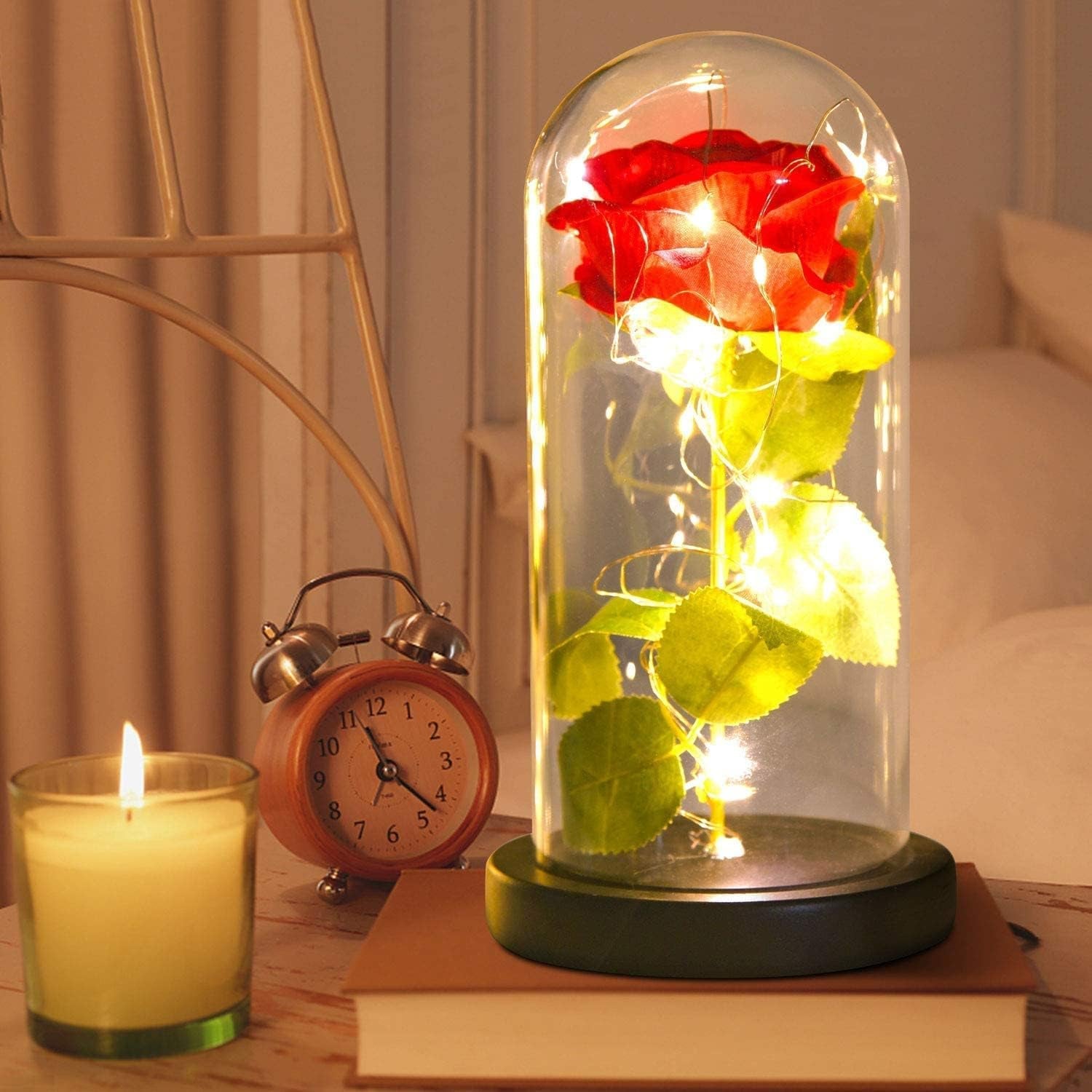 Rose Lamp - Red Glass Rose Light - Mother'S Day Gift for Women - Table Lamp with LED - Contemporary Style - Battery Operated - 10" H X 5.5" W X 5.5" D