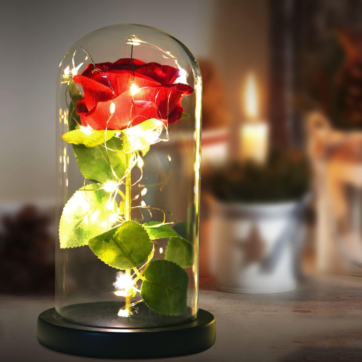 Rose Lamp - Red Glass Rose Light - Mother'S Day Gift for Women - Table Lamp with LED - Contemporary Style - Battery Operated - 10" H X 5.5" W X 5.5" D