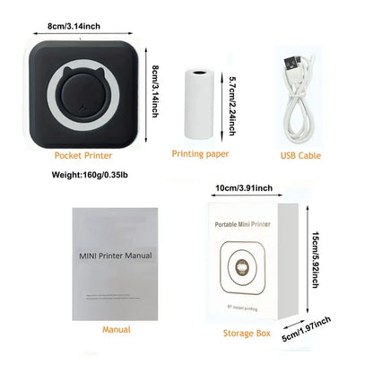 Portable Mini Thermal Printer Wirelessly BT 203Dpi Photo Label Memo Wrong Question Printing with USB Cable Imprimante Portable