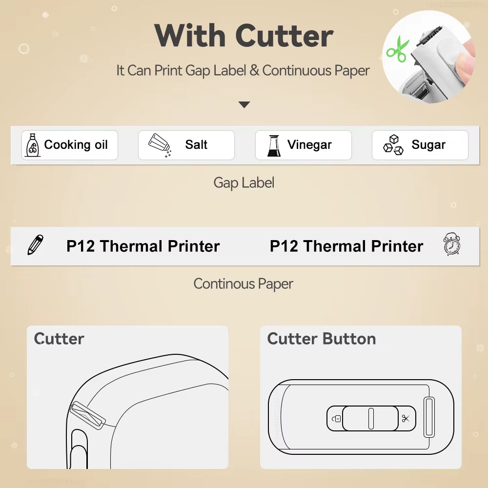 No Ink Label Printer P12 Bluetooth Thermal Printer Portable Adhesive Name Sticker Printer Mini Labeling Machine or 1PK Label