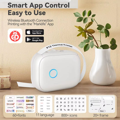 No Ink Label Printer P12 Bluetooth Thermal Printer Portable Adhesive Name Sticker Printer Mini Labeling Machine or 1PK Label