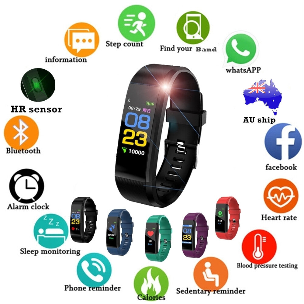 Bluetooth Smart Bracelet Heart Rate Sleep Monitor Sport Watch Fitness Tracker AU